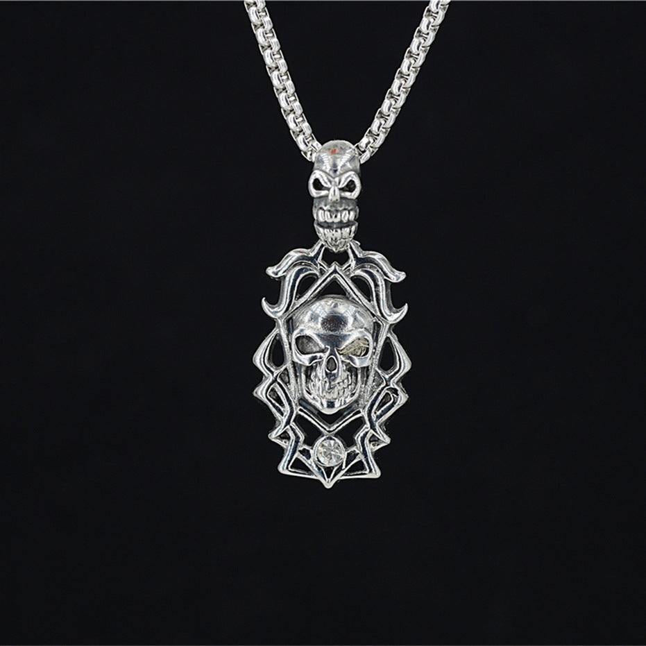 Wholesale Diamond Skull Pendant Titanium Steel Men' s Necklace Hip Hop